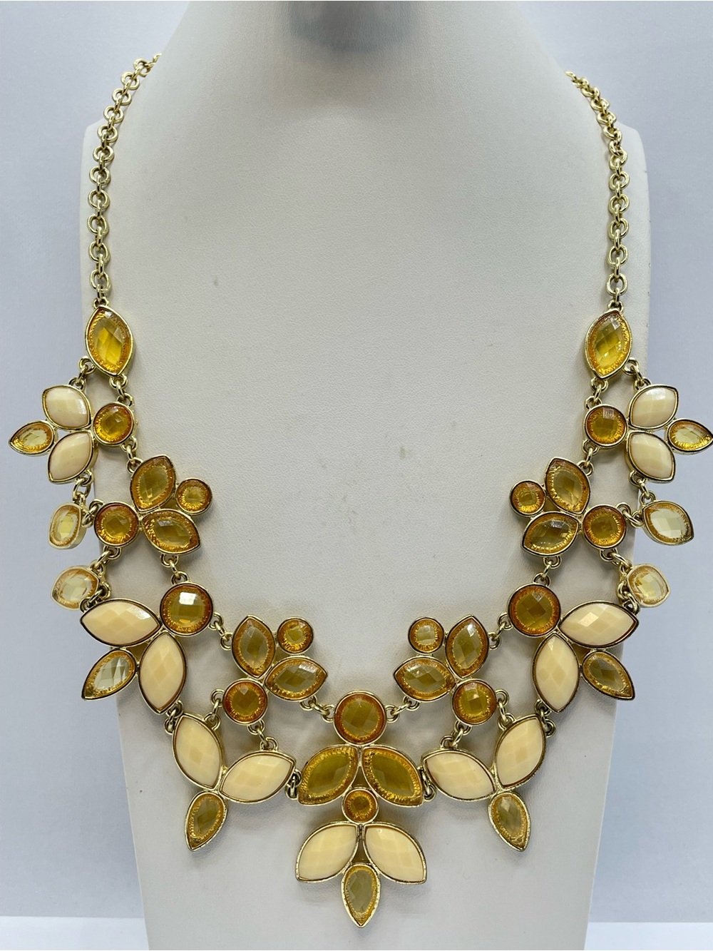Gold Lucite Floral Bib Necklace Boho Statement Festival Jewelry Bold